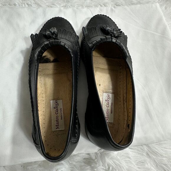 VTG Giorgio Made In Italy Mens Sz 9 Black Leather Loafers Slip On Dress Shoes main image 10